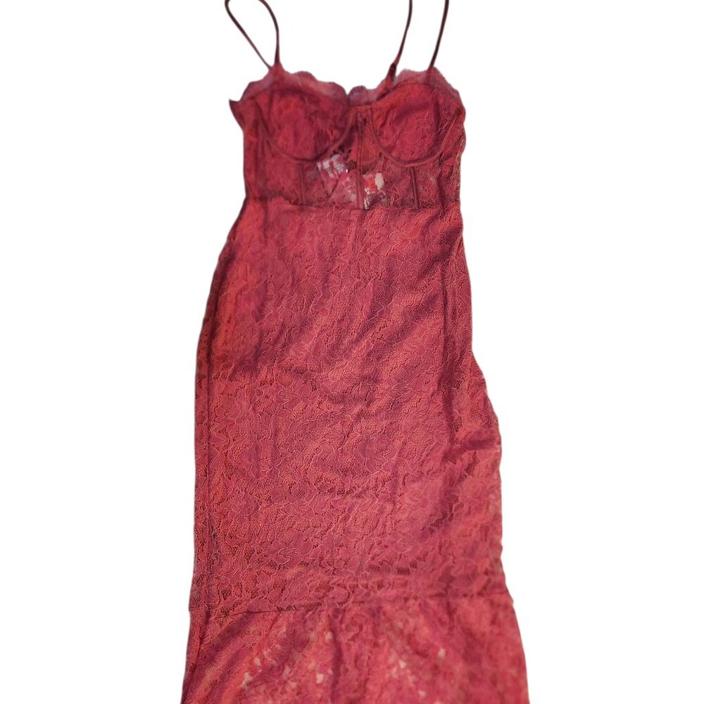 NWT Forever 21 Hot Pink Cami Maxi Dress Lace Size Large Spaghetti Strap